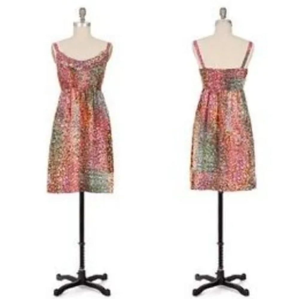 NWOT Anthropologie Maeve Silk Whirl Confetti Ruffle Smocked Print Dress Size: XS